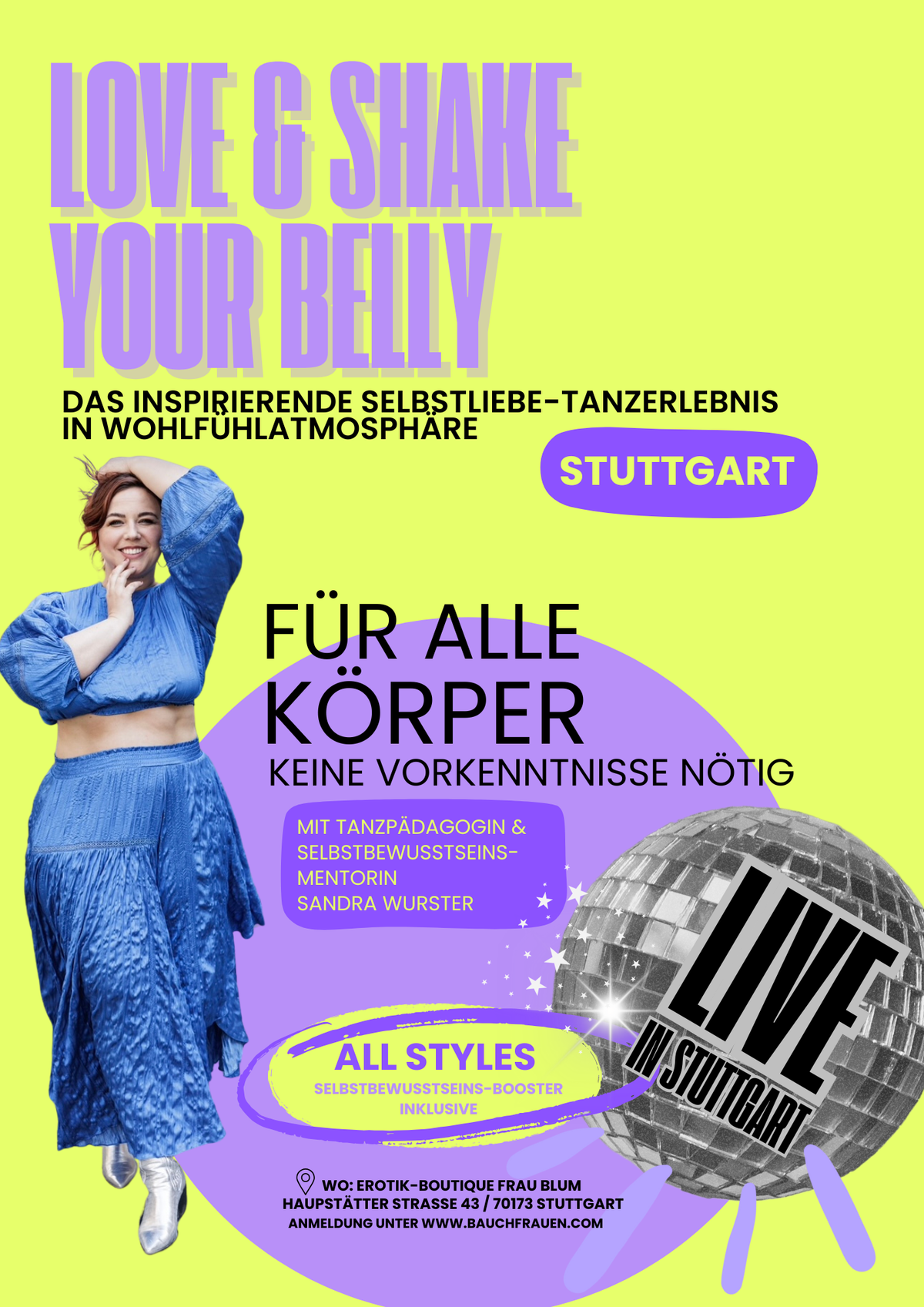 Alle 2026 Live-Termine in Stuttgart, Deine 8-Wochen (90 min.) inspirierende Selbstliebe-Tanzerlebnisse in Wohlfühlatmosphäre
