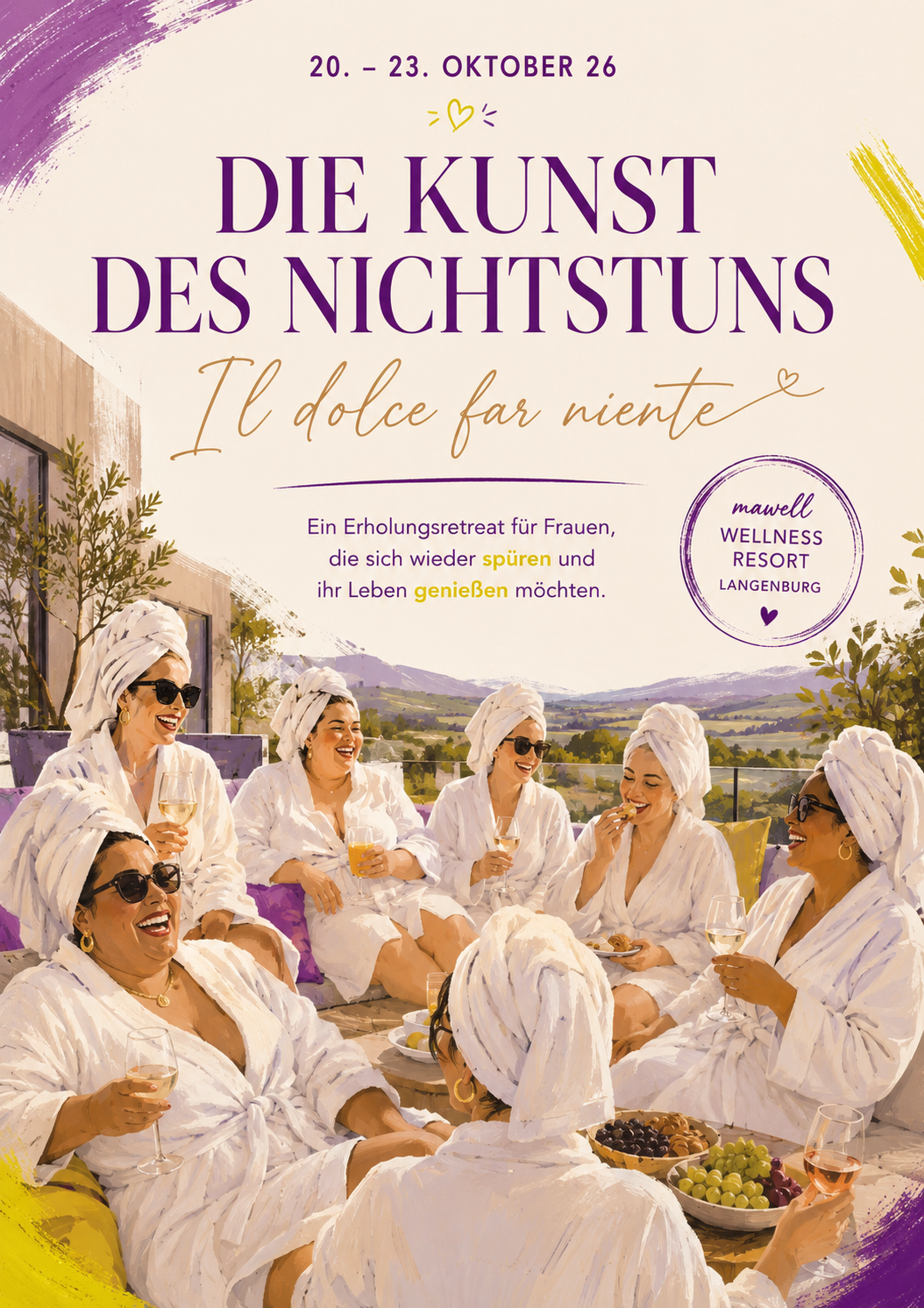 Die Kunst des süssen Nichtstuns - Ein Erholungsretreat für Frauen, die sich wieder spüren und ihr Leben genießen möchten.  20.–23. Oktober 2026
