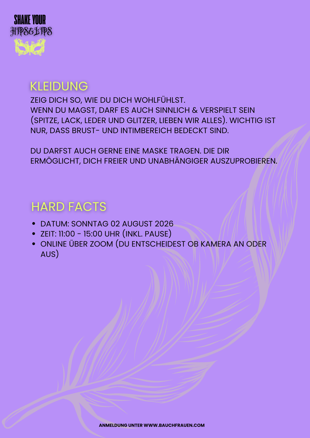 SHAKE YOUR HIPS & LIPS WORKSHOP Online, 2 August 2026 ein sinnlicher Tanzworkshop